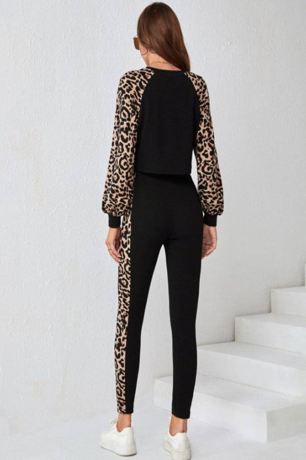 LUNE Leopard Print Raglan Sleeve Tee & Leggings