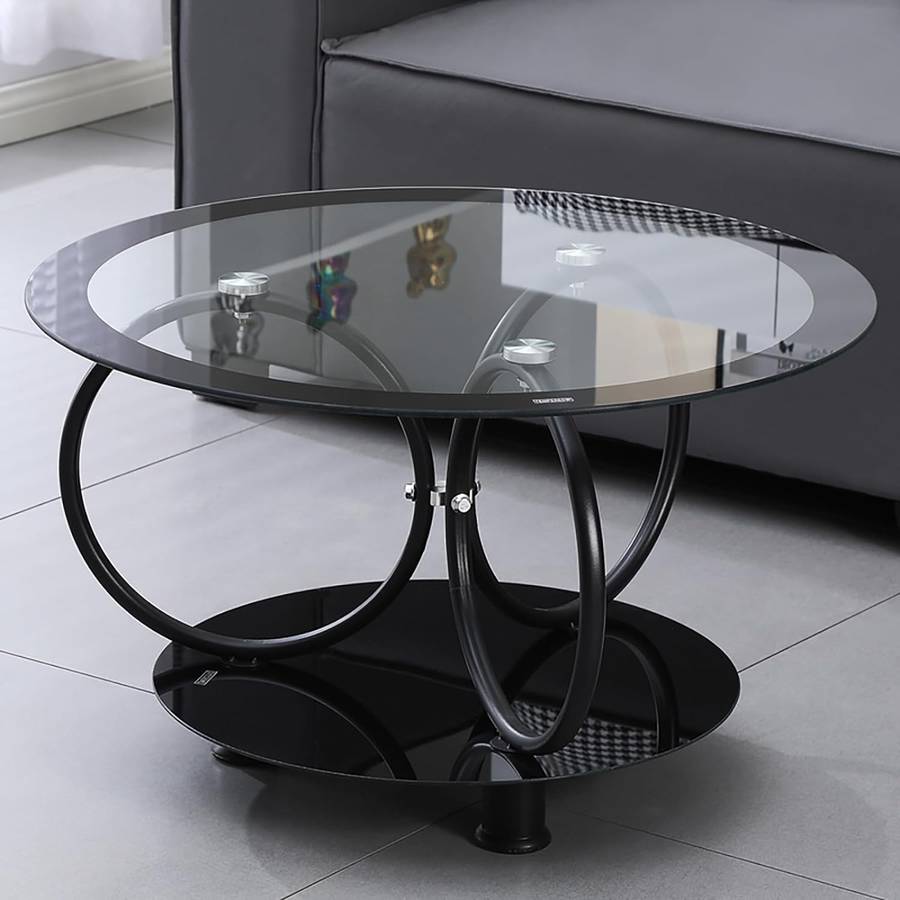 Aesthetic Round Shaped Glass Top Coffee Table with Unique Metal Frame CT-11 BLACK