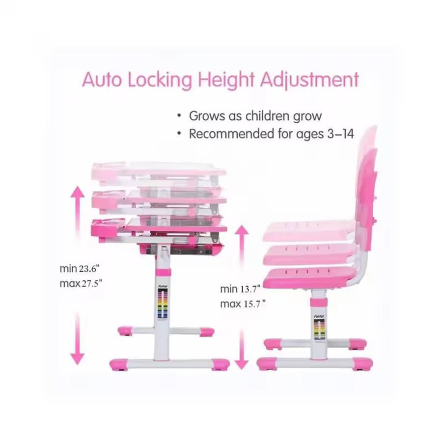 Children Height Adjustable Ergonomic Study Writing Desk With Chair CT-01 PINK