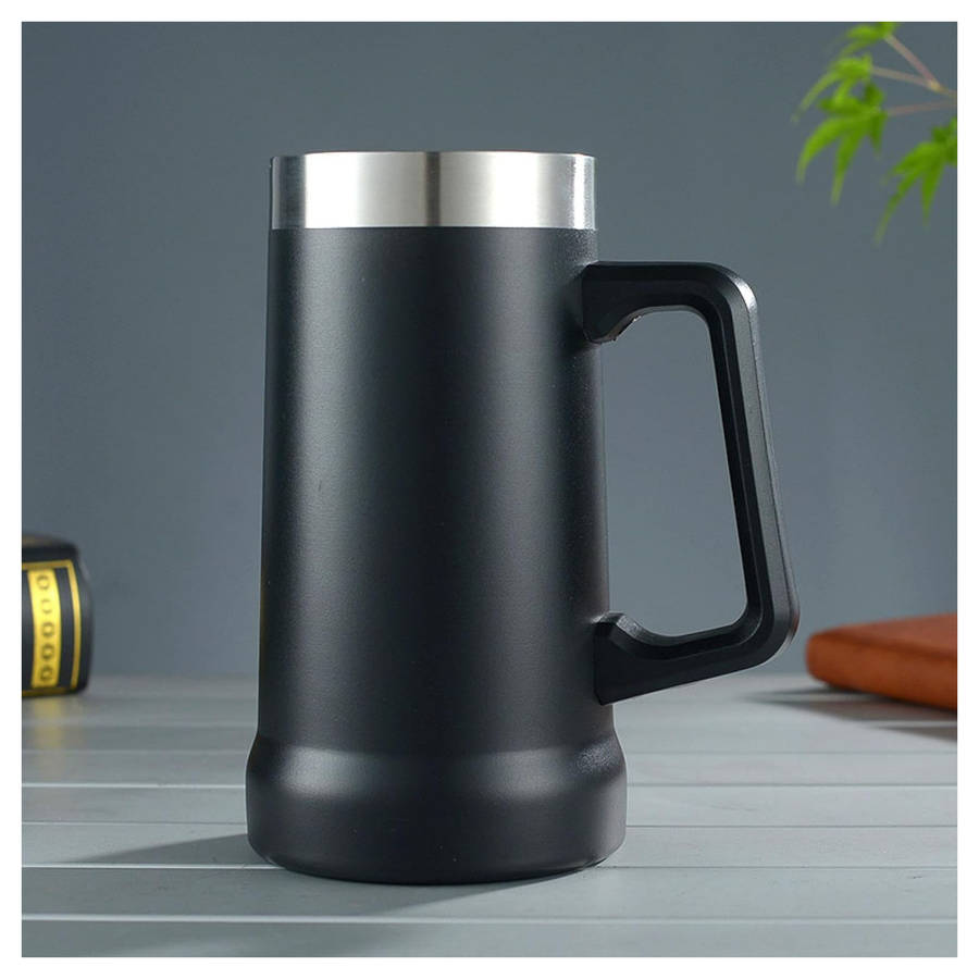 750ml Double Layer Vacuum Stainless Steel Beer Mug with Handle AO-78105 BLACK