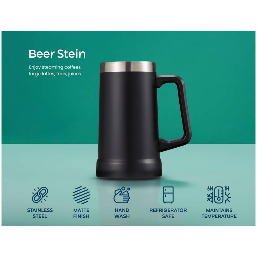 750ml Double Layer Vacuum Stainless Steel Beer Mug with Handle AO-78105 BLACK