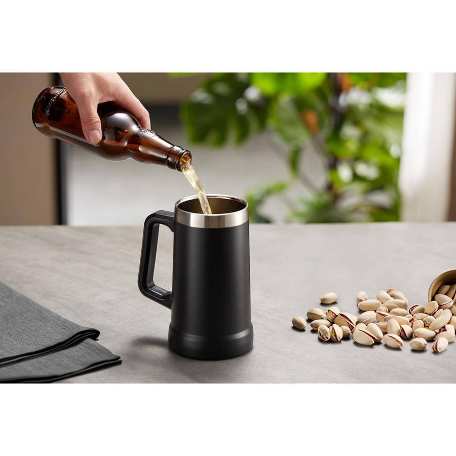 750ml Double Layer Vacuum Stainless Steel Beer Mug with Handle AO-78105 BLACK