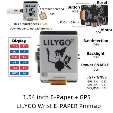 LILYGO T-Wrist E-PAPER ESP32 Development Board with 1.54 Inch Screen