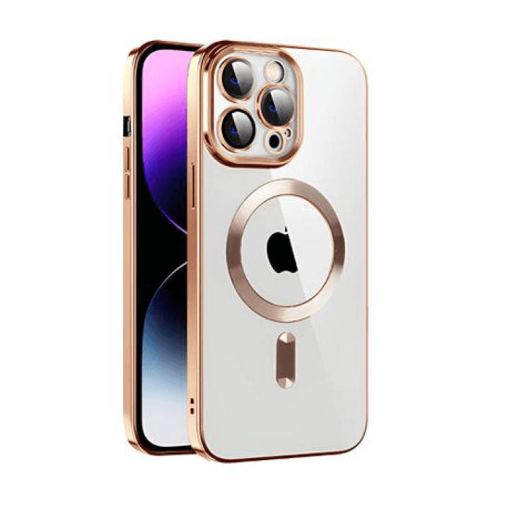 iPhone 13 Pro Max Clear Electroplated Cover With Camera Lens Protector - Gold