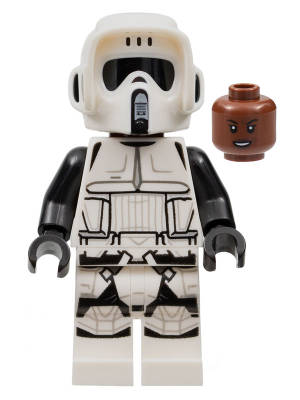 Imperial Scout Trooper - Female, Dual Molded Helmet, Reddish Brown Head, Open Mouth Smirk Lego mi...