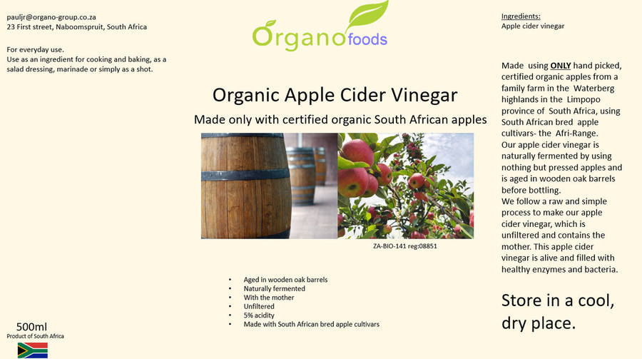 Organic Apple cider vinegar 6 x 500ml unfiltered with the mother