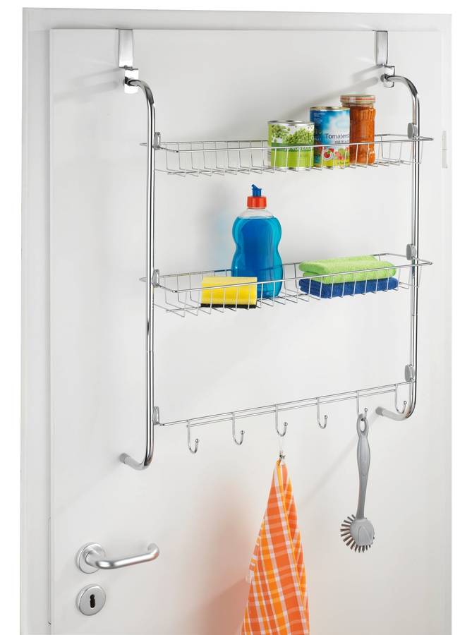 Door Mounted Hanging Rack With 2 Shelves & 6 Hooks
