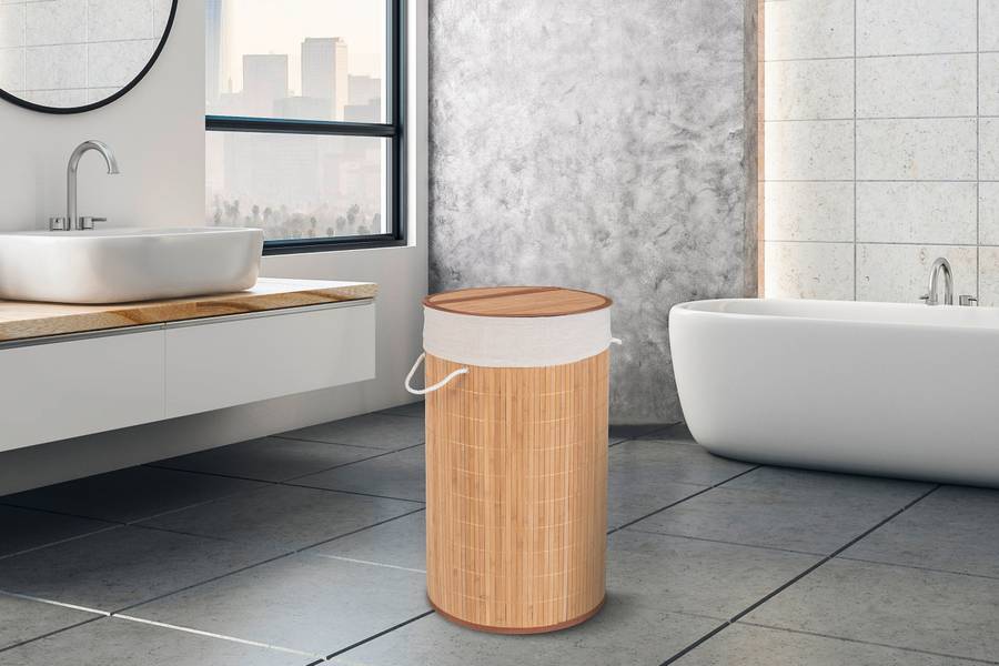 Wenko Laundry Basket 55 L Bamboo With Bag
