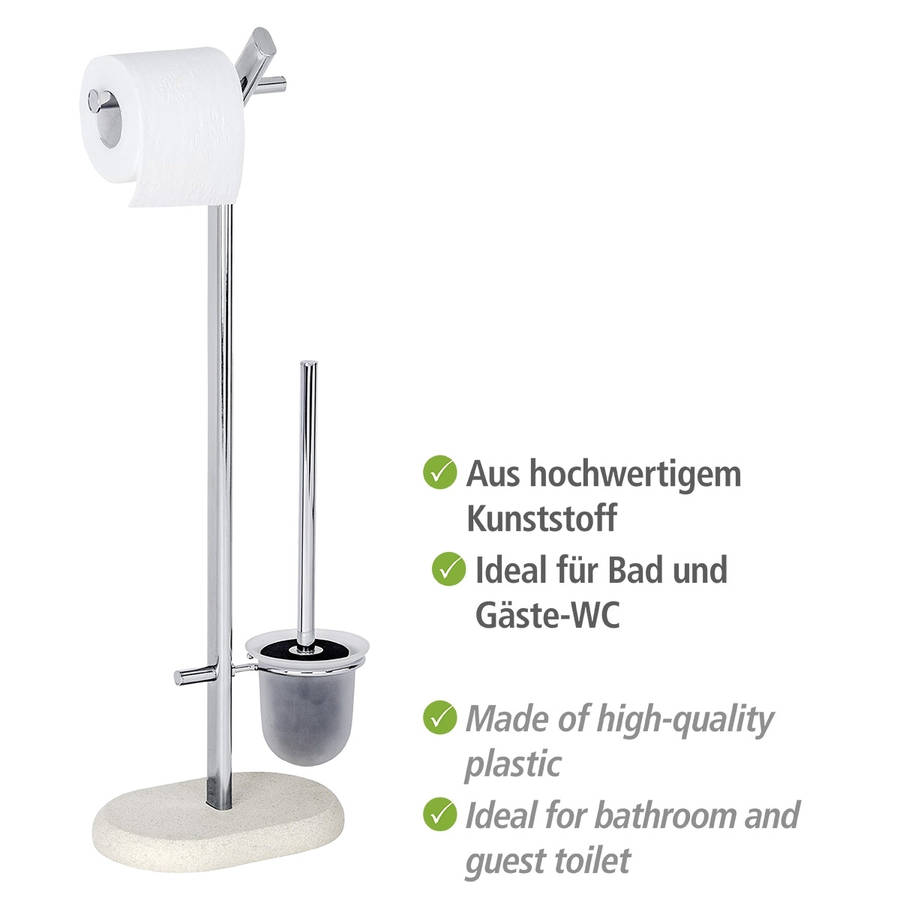Wenko Freestanding Toilet Brush & Roll Holder Puro Steel/Polyresin Sandstone