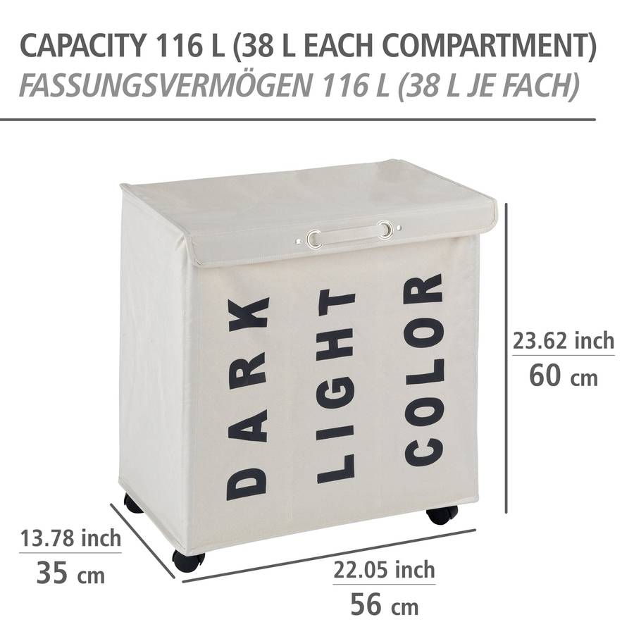 Wenko Laundry Basket 116 L 3 Compartment Trivo Beige