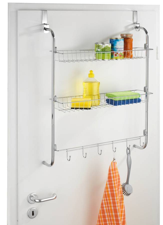 Door Mounted Hanging Rack With 2 Shelves & 6 Hooks