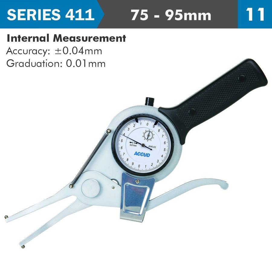 Accud Int. Dial Caliper Gauge 75 95 Mm 0.04 Mm Acc. 0.01 Mm Grad. Jaw Length 10