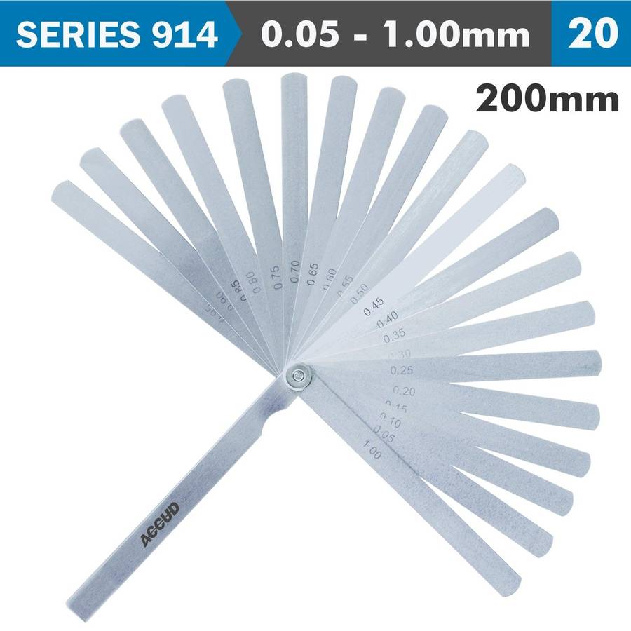 Accud Long Feeler Gauge 200 Mm 0.05 1.00 20 Leaves Din2275