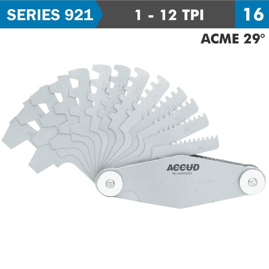 Accud Pitch Gauge 1 12 Tpi 2 Acme29 Deg. Thread 16 Leaves 0.07 Mm Acc.