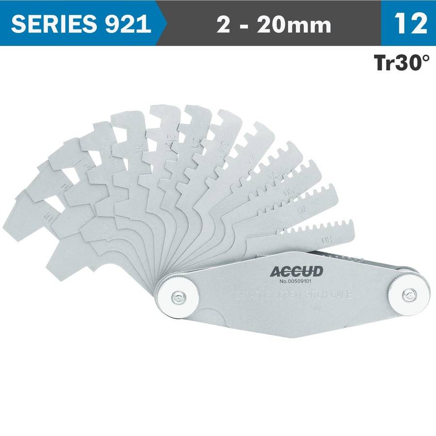 Accud Pitch Gauge 2 20 Mm Tr30 Deg. Thread 12 Leaves 0.07 Mm Acc.