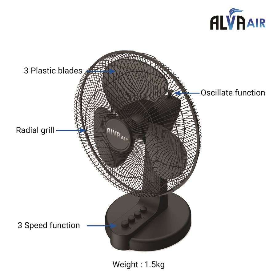 Alva 30cm Plastic Desk Fan (Black)