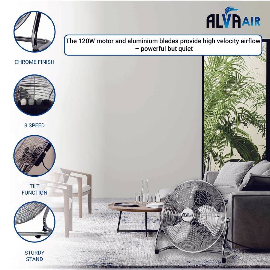 Alva 50cm Floor Fan High Velocity (Chrome)