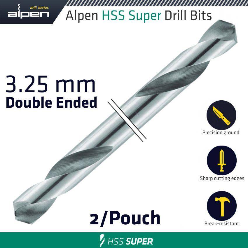 Alpen Hss Super Drill Bit Double Ended 3.25 Mm 2/Pouch