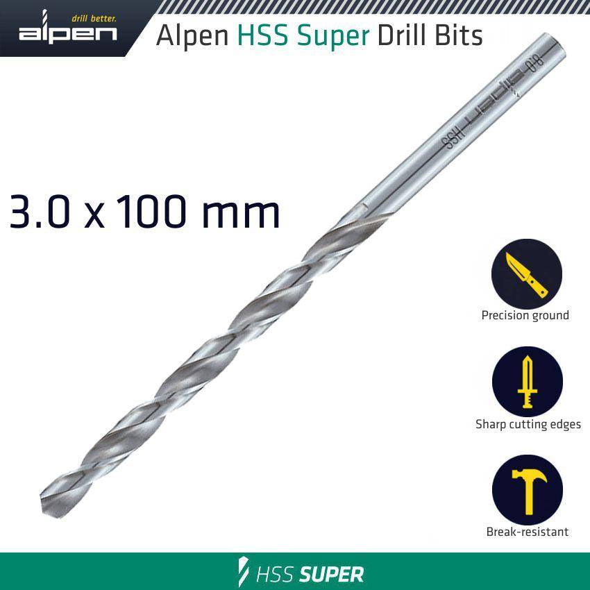 Alpen Hss Drill Bit Long 3 X 100 Mm Bulk