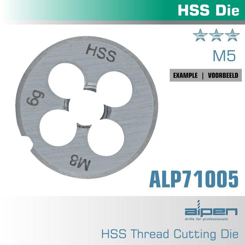 Alpen Die 5 Mm Round 25 X9 Mm In Pouch Hss 0.8 Mm Pitch