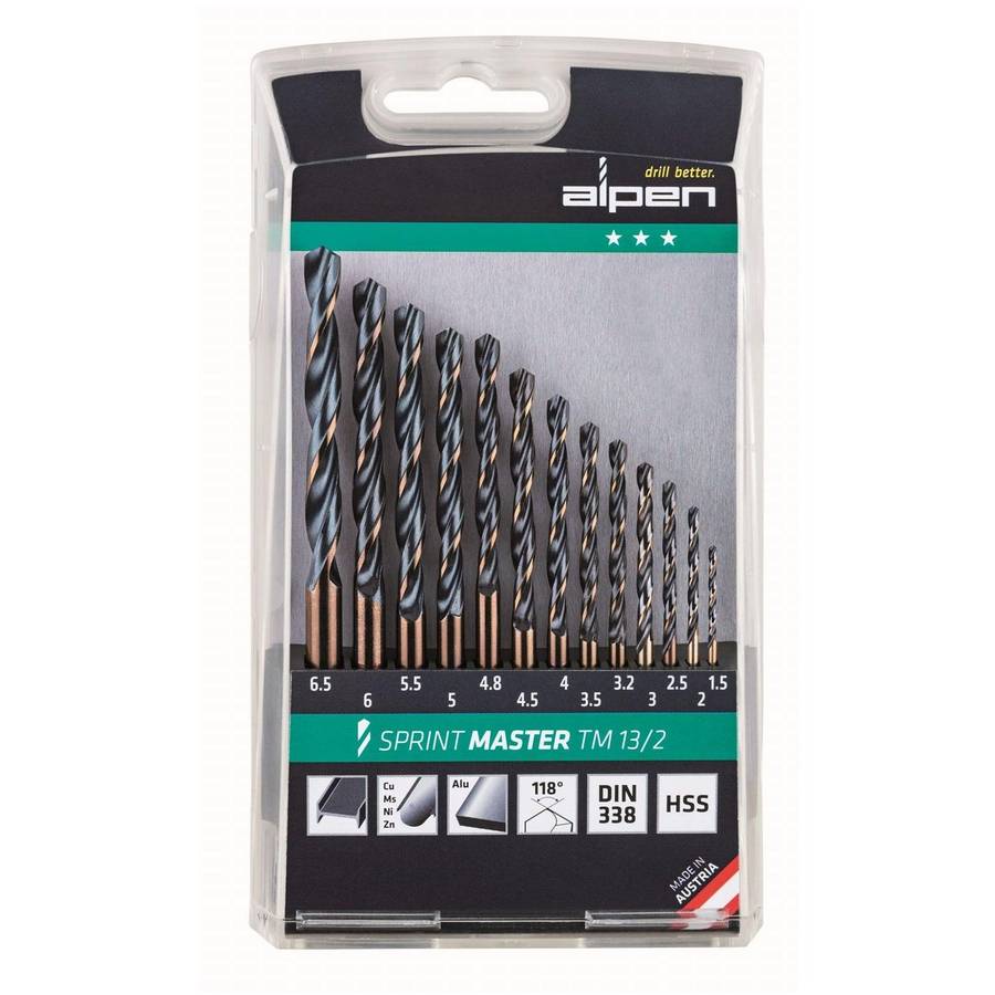 Alpen Hss Sprint Master Drill Bit Set 13 Piece 1.5 6.5 3.2+4.8 Tm13 2