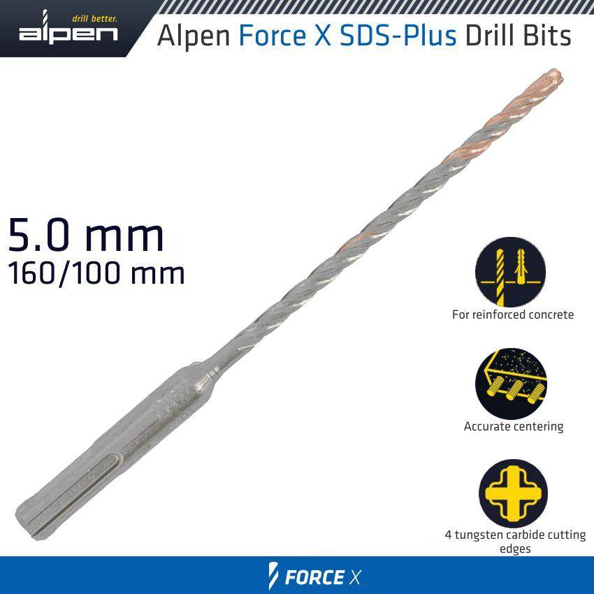 Alpen Force X 5.0 X 160/100 Sds Plus Rebar Drill Bit X4 Cutting Edges