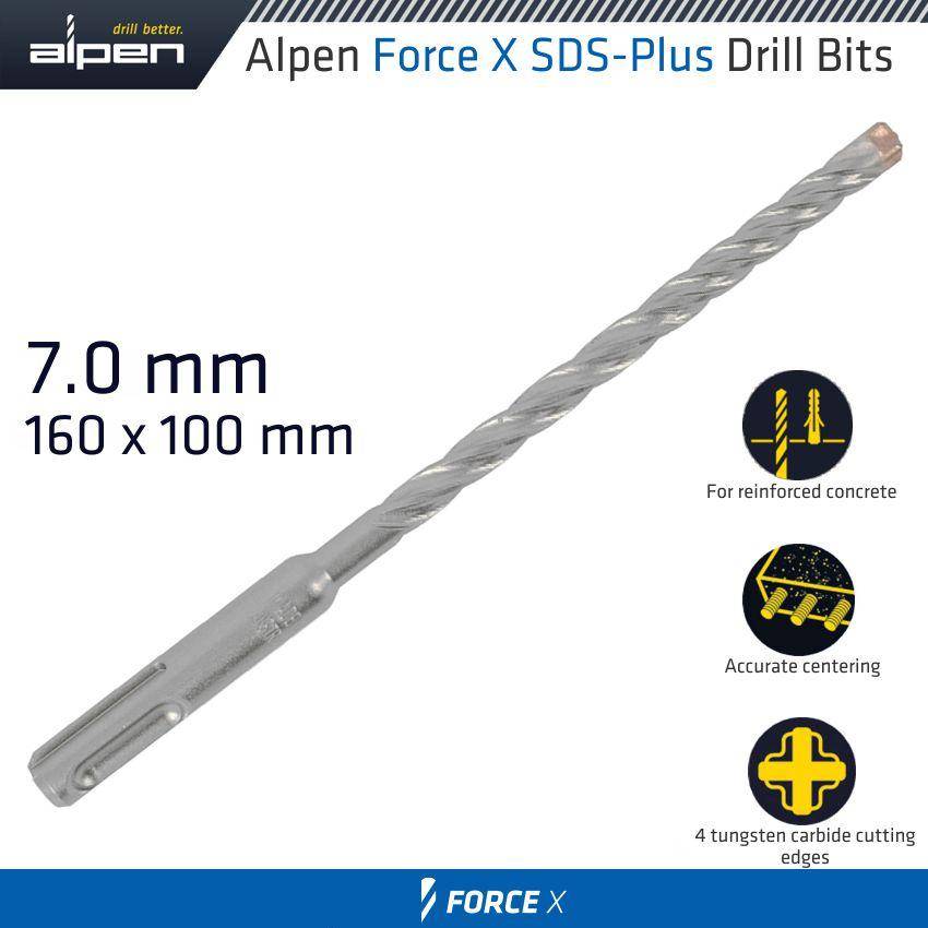 Alpen Force X 7.0 X 160/100 Sds Plus Rebar Drill Bit X4 Cutting Edges