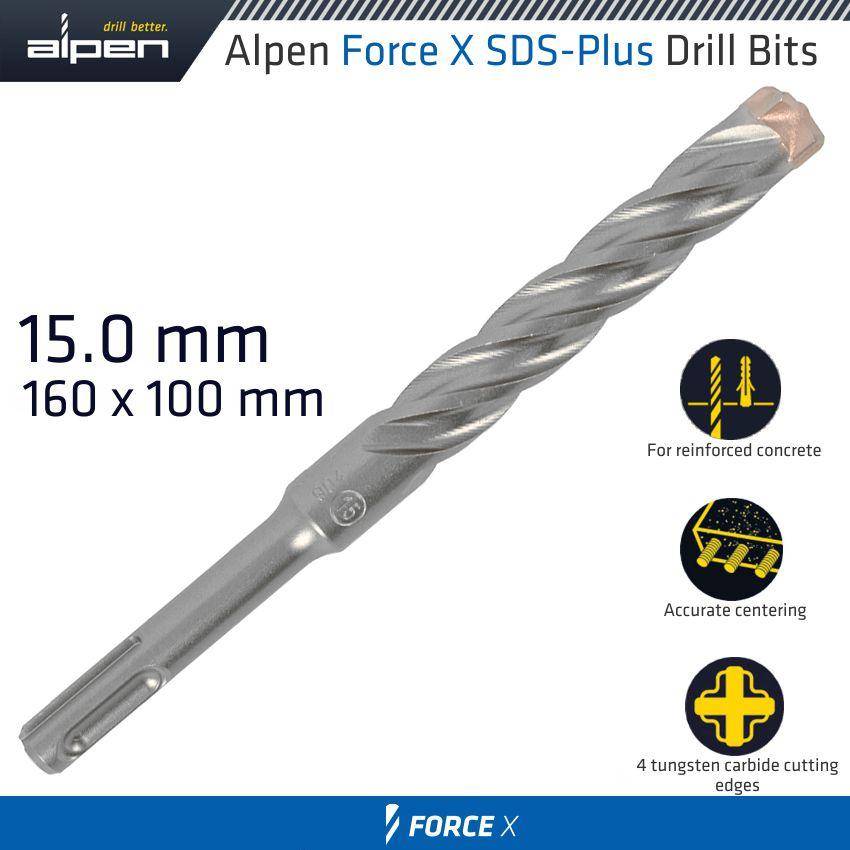 Alpen Force X 15.0 X160/100 Sds Plus Rebar Drill Bit X4 Cutting Edges
