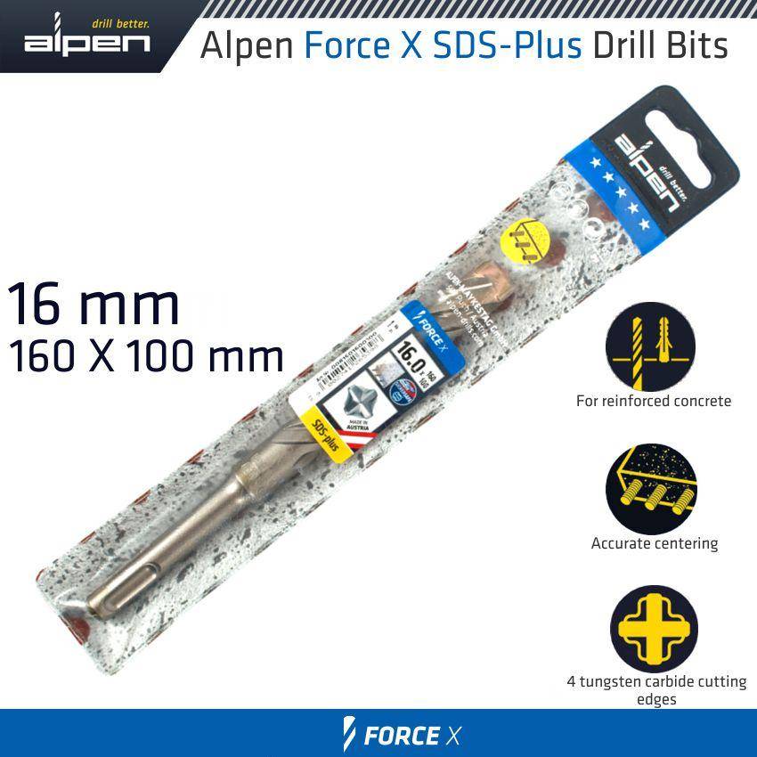 Alpen Force X 16.0 X160/100 Sds Plus Rebar Drill Bit X4 Cutting Edges