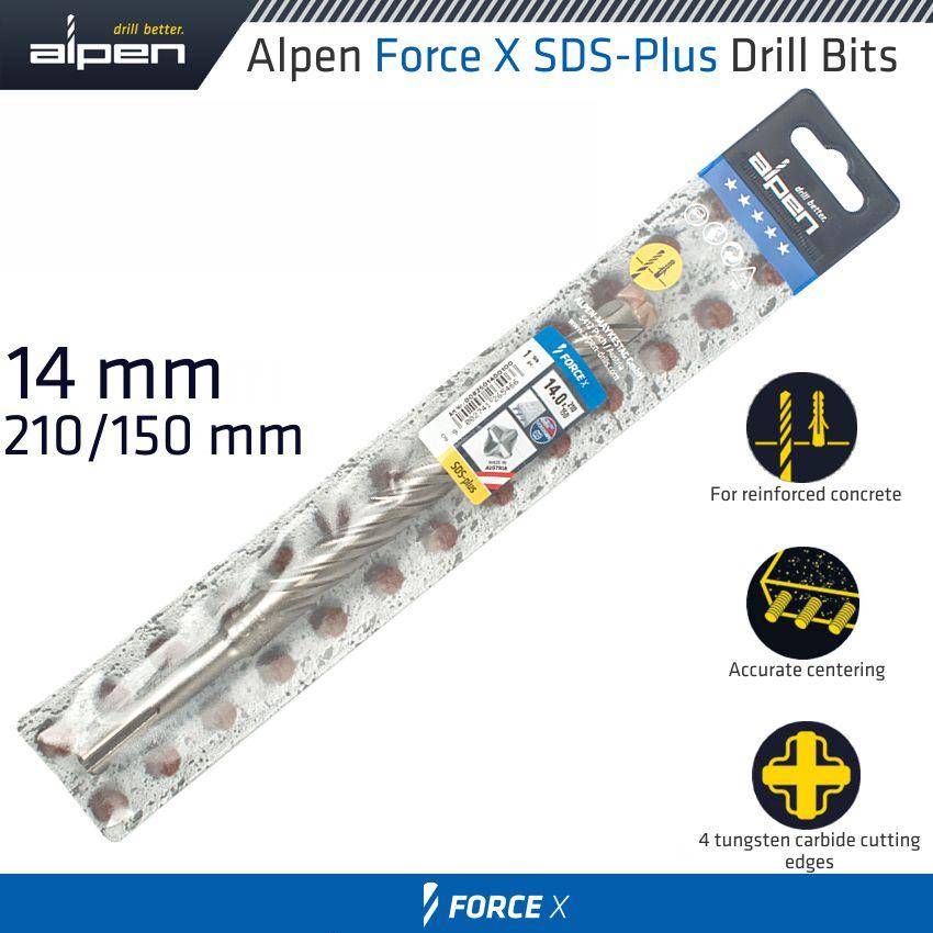 Alpen Force X 14.0 X 210/150 Sds Plus Rebar Drill Bit X4 Cutting Edges