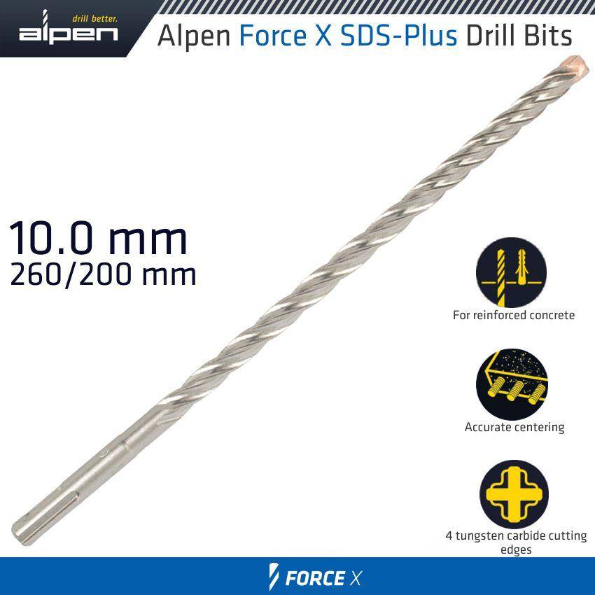 Alpen Force X 10.0 X 260/200 Sds Plus Rebar Drill Bit X4 Cutting Edges