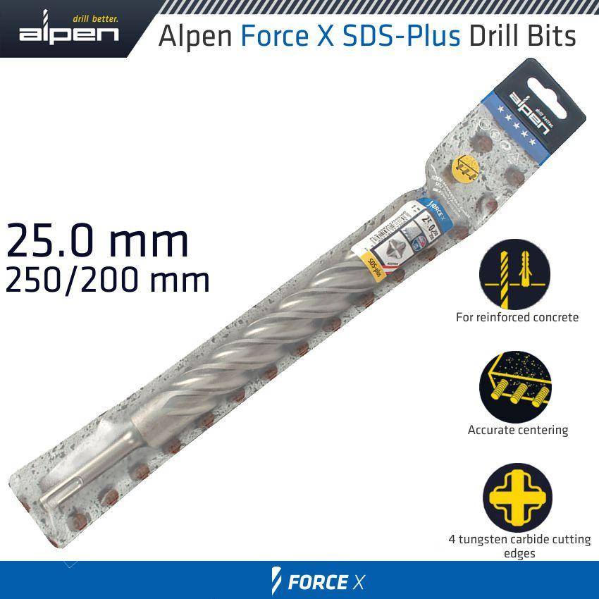 Alpen Force X 25.0 X 250/200 Sds Plus Rebar Drill Bit X4 Cutting Edges