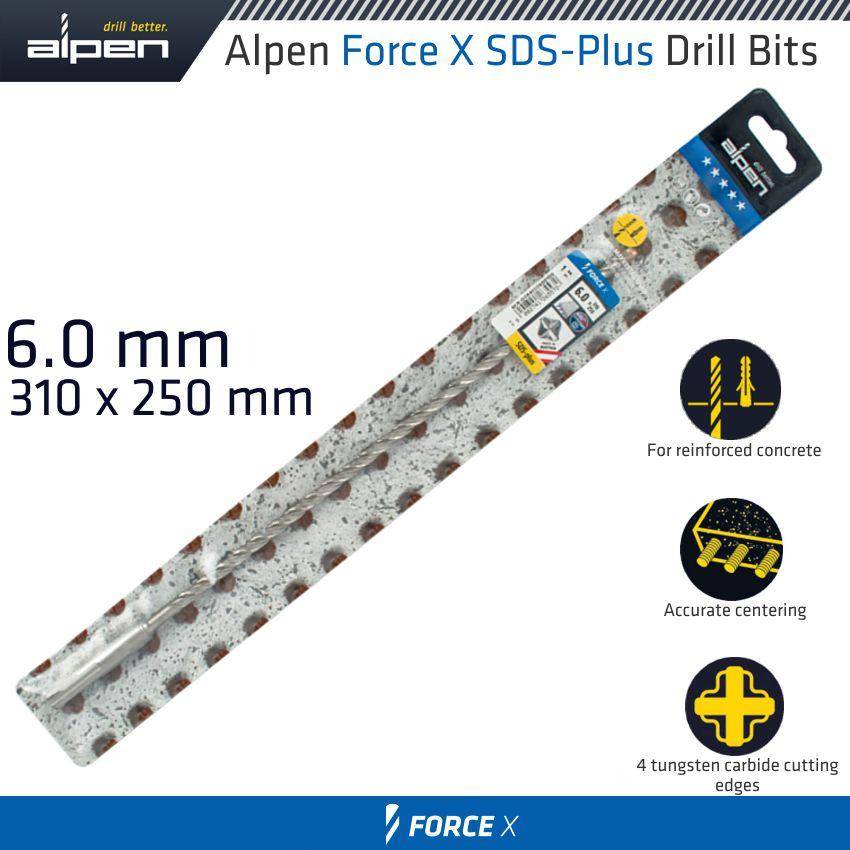 Alpen Force X 6.0 X 310/250 Sds Plus Rebar Drill Bit X4 Cutting Edges