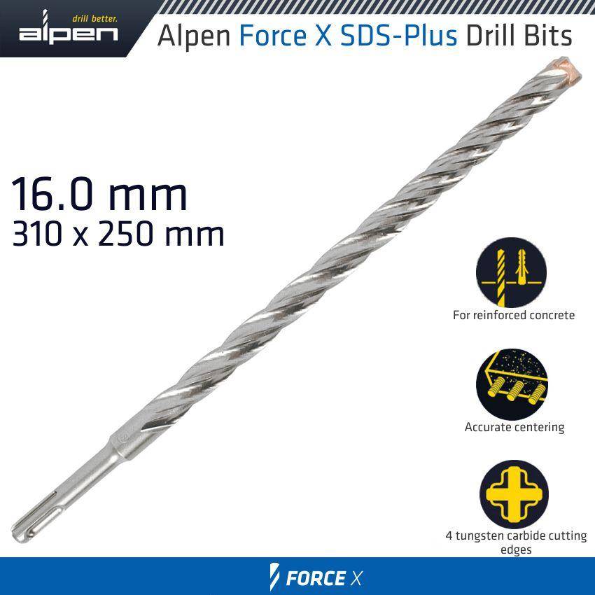 Alpen Force X 16.0 X 310/250 Sds Plus Rebar Drill Bit X4 Cutting Edges