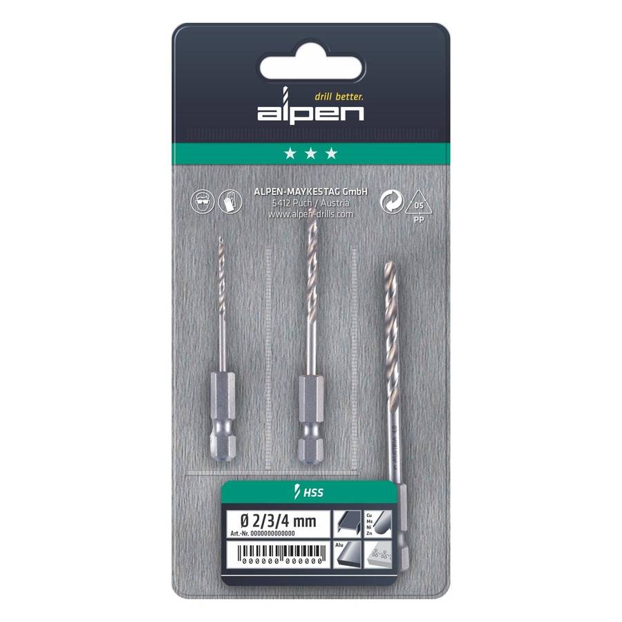 Alpen Drill Bit Set 3 Piece Hex Shank Super 2 3 4 Mm