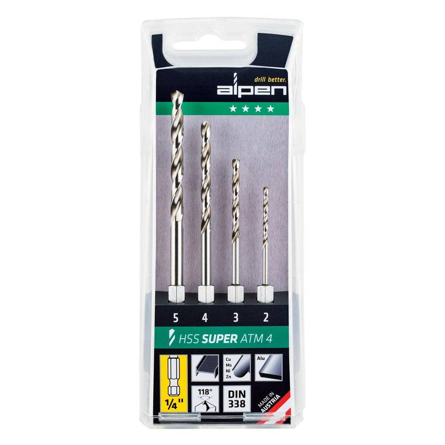 Alpen Hex Shank Set Hss For 4 Piece 2.3.4.5 Mm