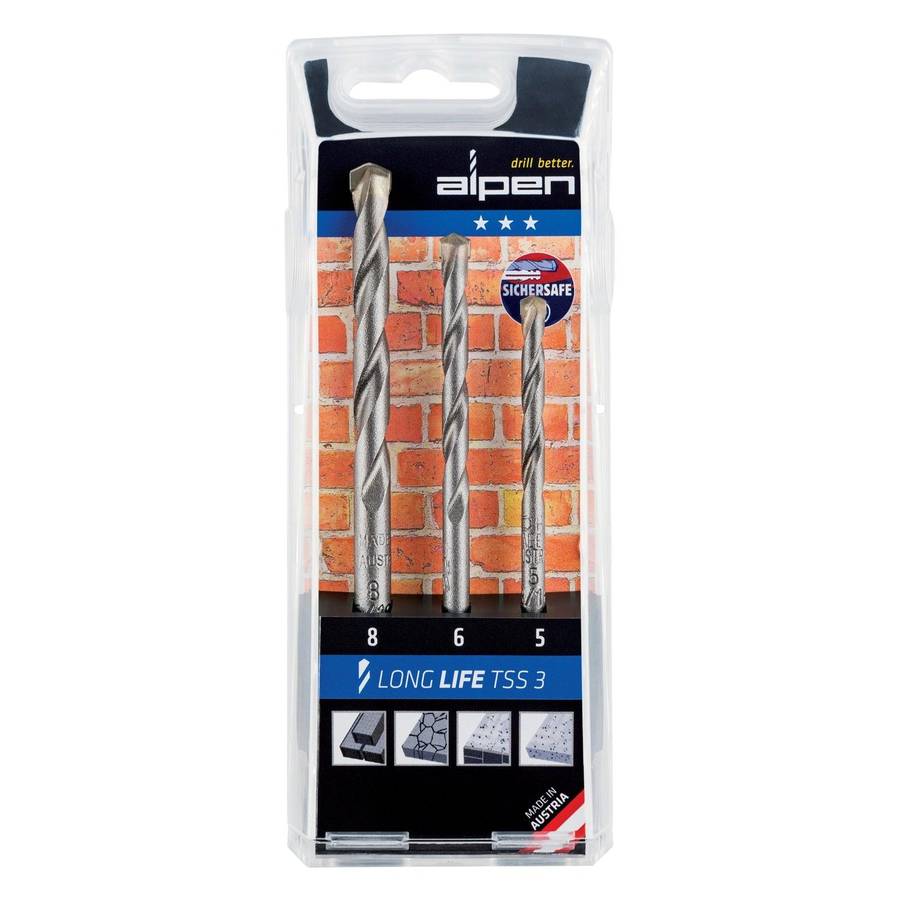 Alpen Masonry Drill Bit Set 3 Piece Long Life 5 6 8
