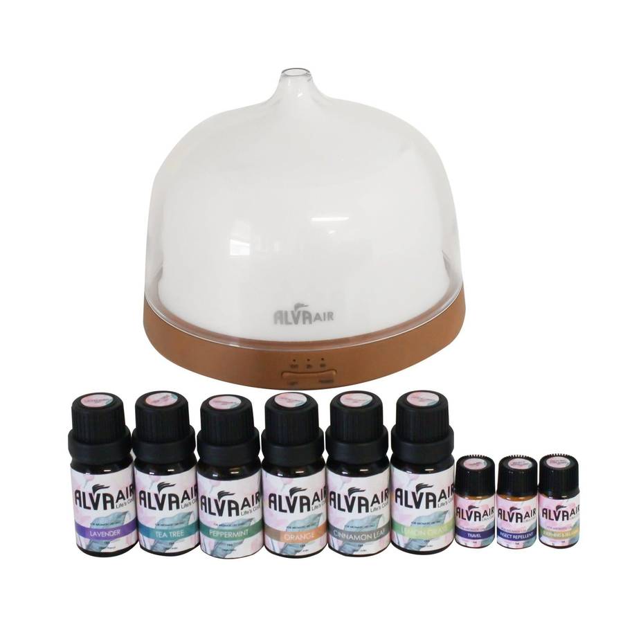 Alva Diffuser For Aromatherapy Essential Oils & 9 Pc Oils Value Bundle