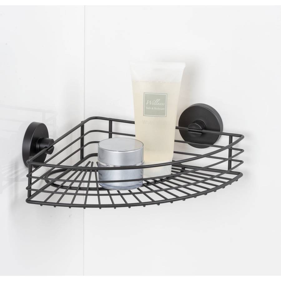 Wenko Vacuum Locâ® Corner Shelf Bari Black Wall Shelf No Drilling