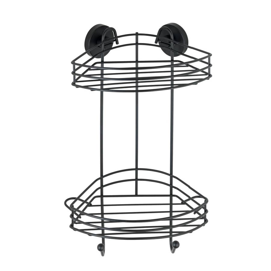 Wenko Vacuum Locâ® 2 Tier Corner Rack Black Wall Shelf No Drilling