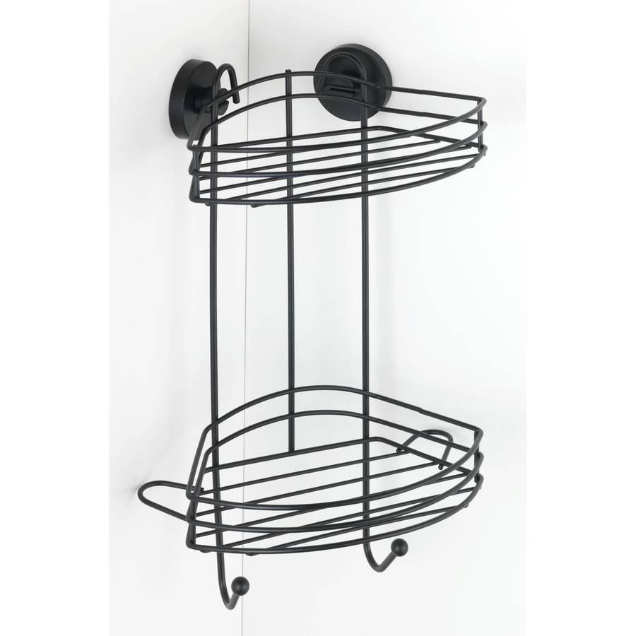 Wenko Vacuum Locâ® 2 Tier Corner Rack Black Wall Shelf No Drilling
