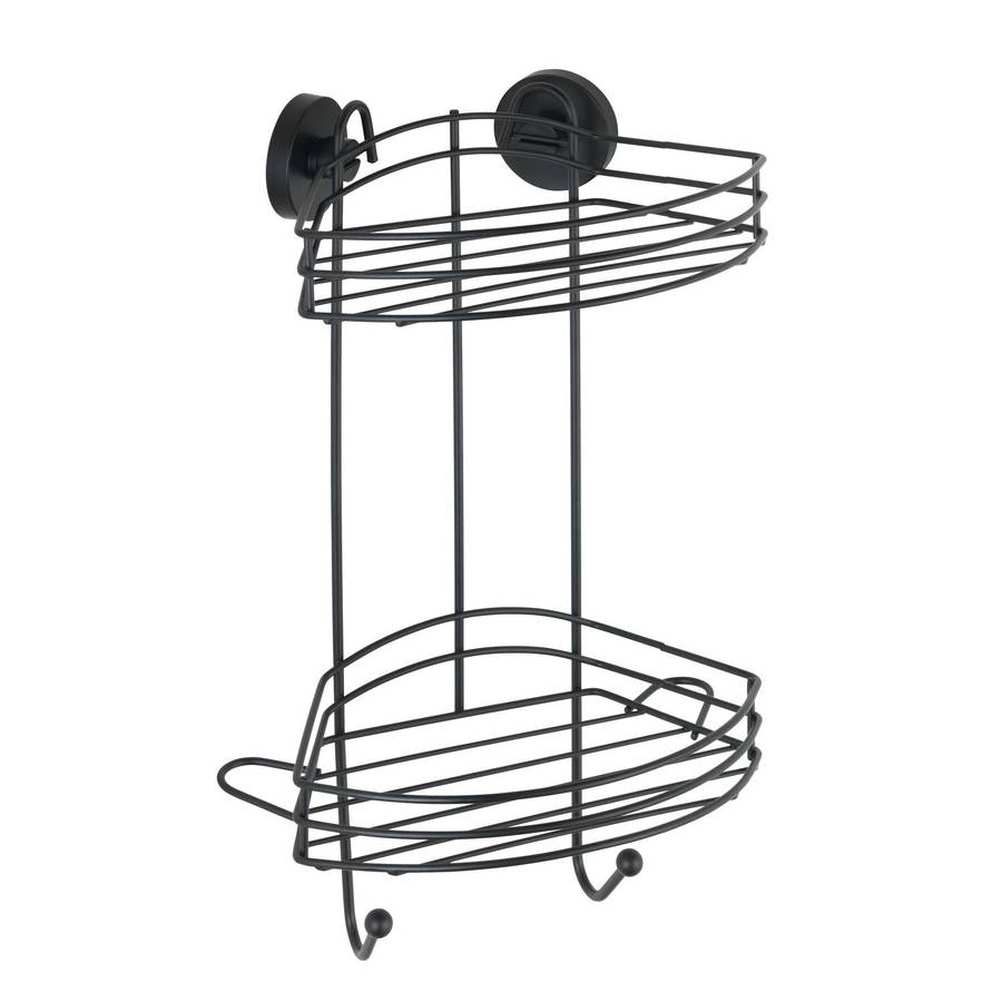 Wenko Vacuum Locâ® 2 Tier Corner Rack Black Wall Shelf No Drilling
