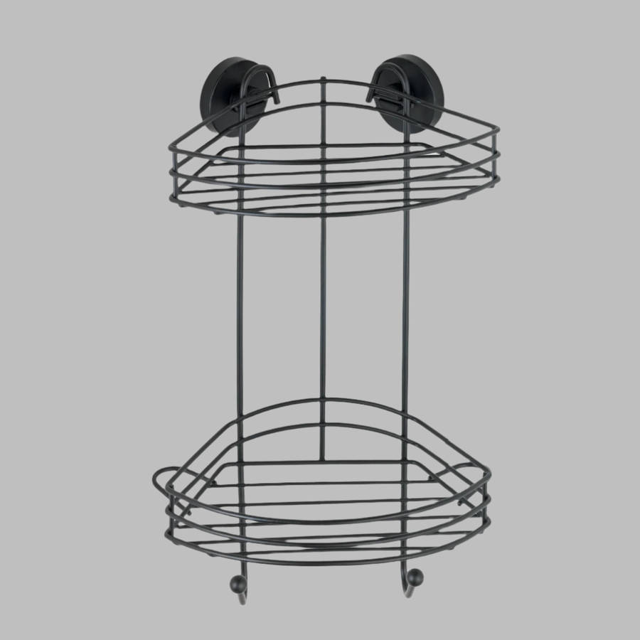 Wenko Vacuum Locâ® 2 Tier Corner Rack Black Wall Shelf No Drilling