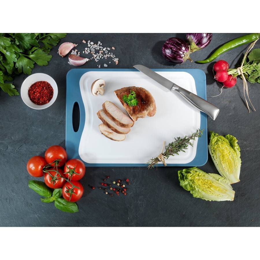 Double Sided Cutting Board Bamboo & Pp 33 X23 Anti Slip Tpe Blue