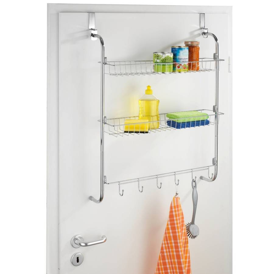 Door Mounted Hanging Rack With 2 Shelves & 6 Hooks