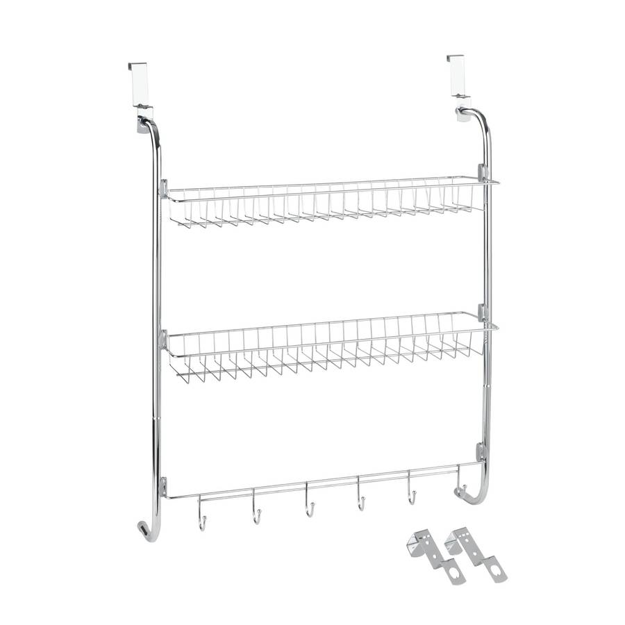 Door Mounted Hanging Rack With 2 Shelves & 6 Hooks