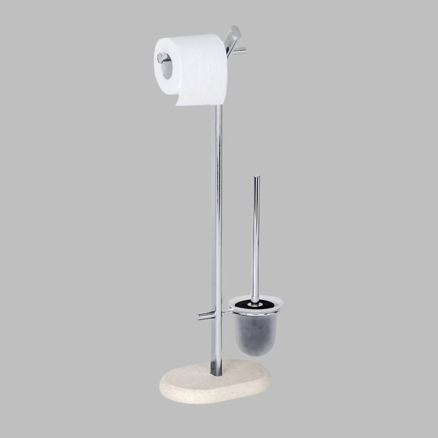 Wenko Freestanding Toilet Brush & Roll Holder Puro Steel/Polyresin Sandstone