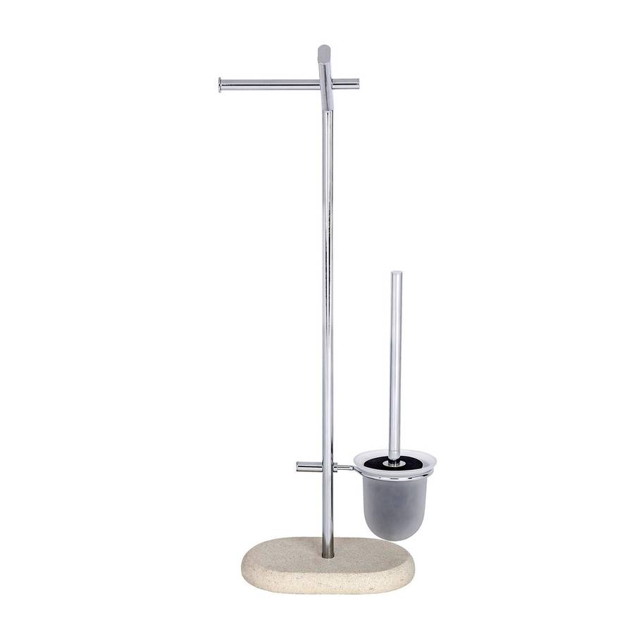 Wenko Freestanding Toilet Brush & Roll Holder Puro Steel/Polyresin Sandstone