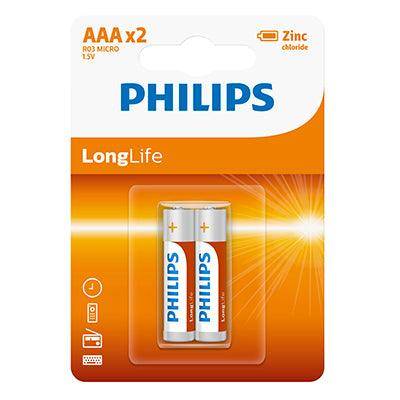 Philips Longlife Zinc Aaa Batteries 1.5 V 2 Pack