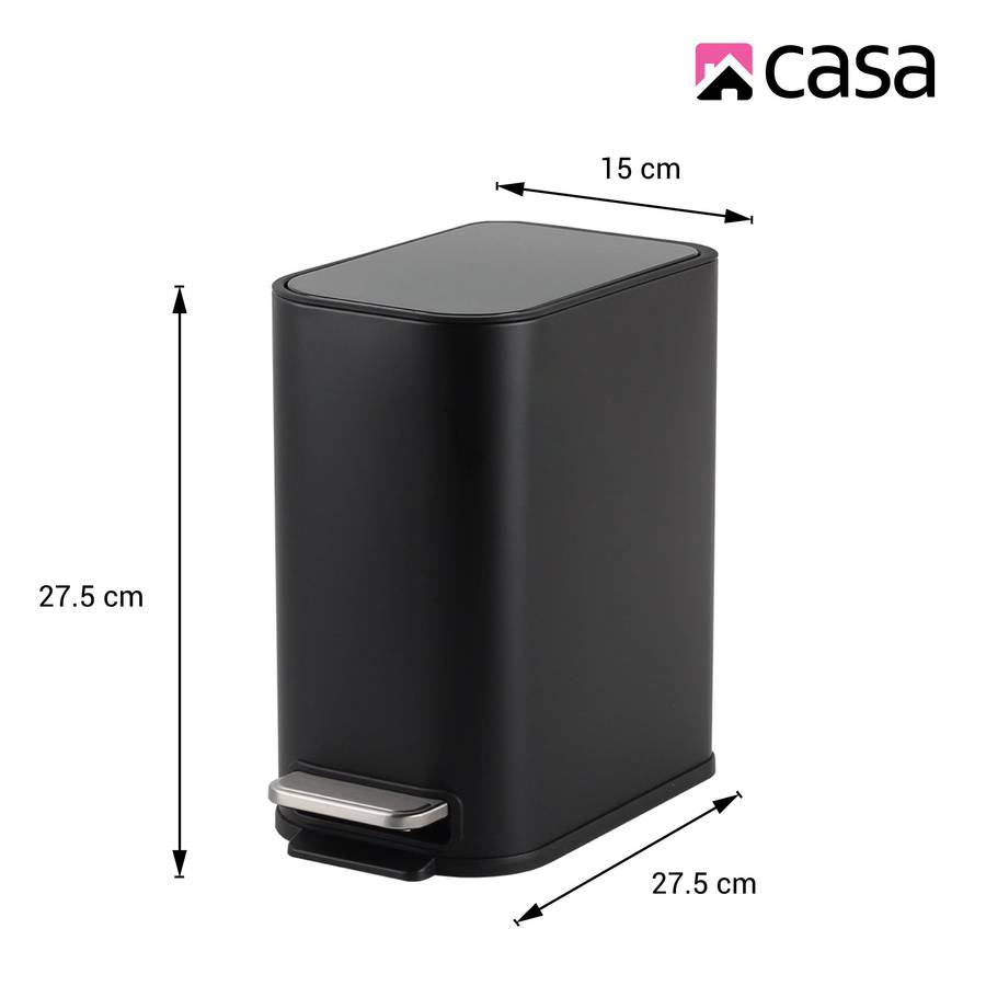 Casa 5 L Slimline Rectangle Steel Pedal Bin Matte Black Trento